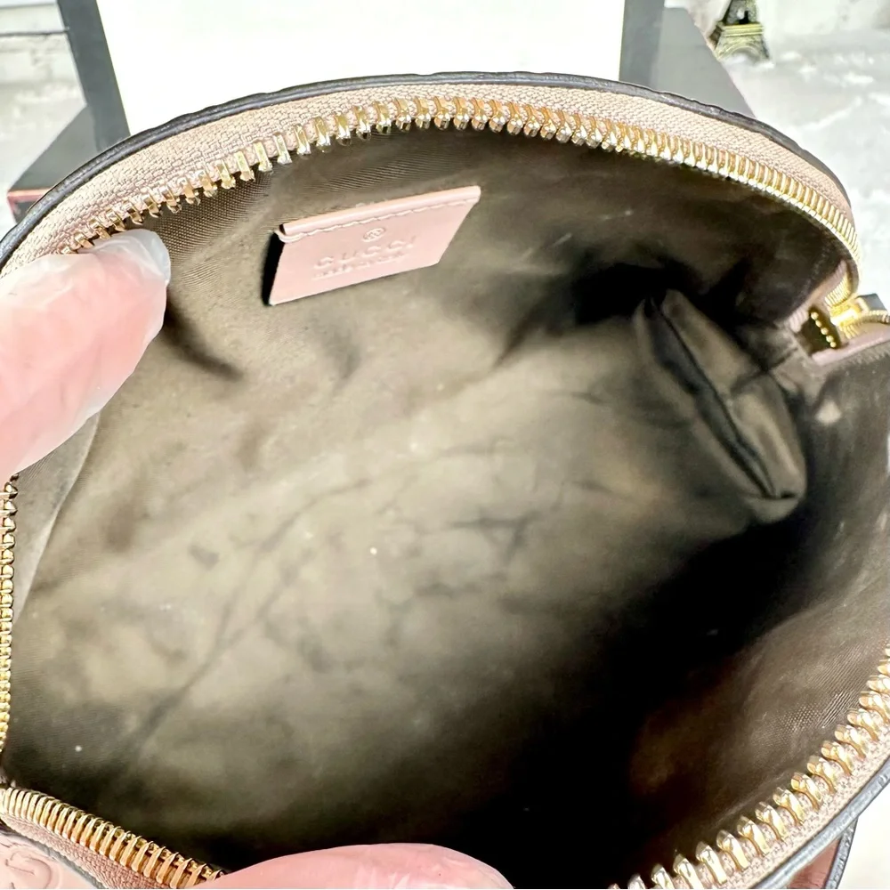 Gucci GG Pink Stamped leather GM, Large size cosmetic pouch or crossbody CUTE! - Picture 11 of 16